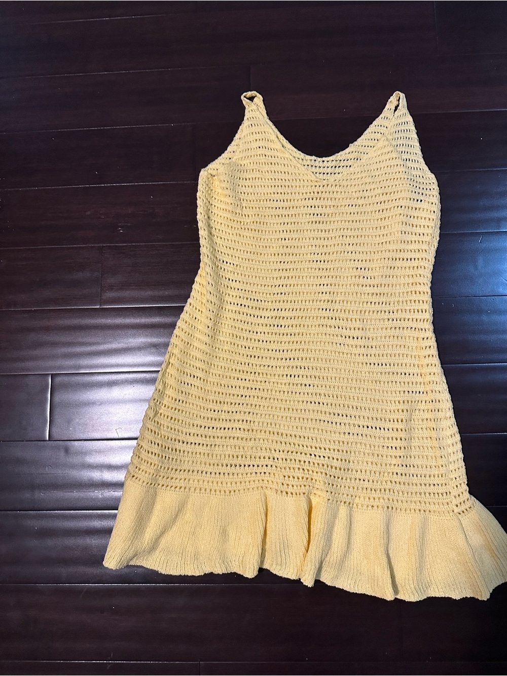 Sunny Yellow Crochet Mini Dress with Ruffle Hem
